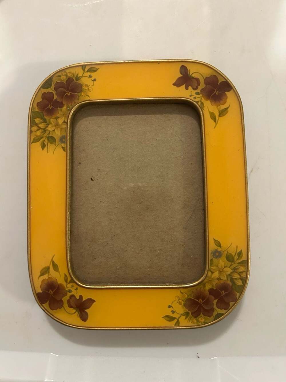 Vintage Yellow Floral Picture Frame Gold Tone Metal